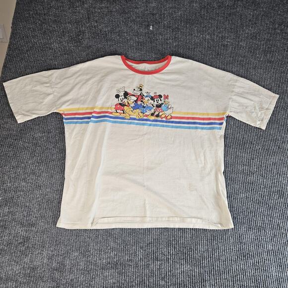 Disney Excellent 8 Shirt Mens Large Cream Ringer Mickey Mouse Goofy Donald - Picture 1 of 11